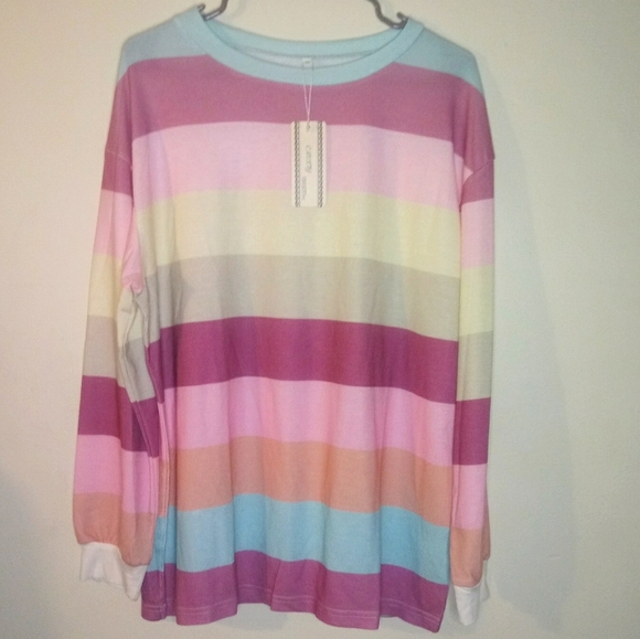 Long Sleeve multi colored lightweight round Neck Pullover sweater blouse - Picture 11 of 15